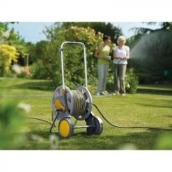 Hozelock 90m Assembled Hose Cart (without Hose) 5 Hozelock 90m Assembled Hose Cart (without Hose) -Decor In Garden Store 322401 90m assembled hose cart in use