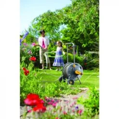 Hozelock 60m Assembled Hose Cart With 50m Hose -Decor In Garden Store 340873 60m reel with 50m hose in use