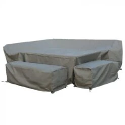 Bramblecrest Rattan Long Right L-Shape Sofa With Rectangle Firepit Table & 2 Benches Set Covers - Monterey/Chedworth -Decor In Garden Store bramblecrest large rectangle firepit set covers long right khaki