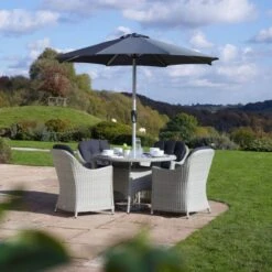 Bramblecrest Chatsworth 4 Seat Set W 120cm Table & Parasol 11 Bramblecrest Chatsworth 4 Seat Set W 120cm Table & Parasol -Decor In Garden Store chatsworth 4 seat round set with 120cm table parasol