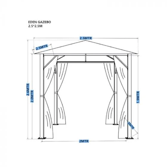 Eden Gazebo With Curtains 2.5m X 2.5m - Grey 4 Eden Gazebo With Curtains 2.5m X 2.5m - Grey - Image 2