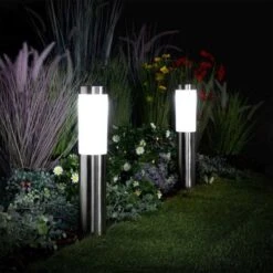 NOMA Maxi Frosted Stainless Steel Bollard Set Of 2 Connectable Lights