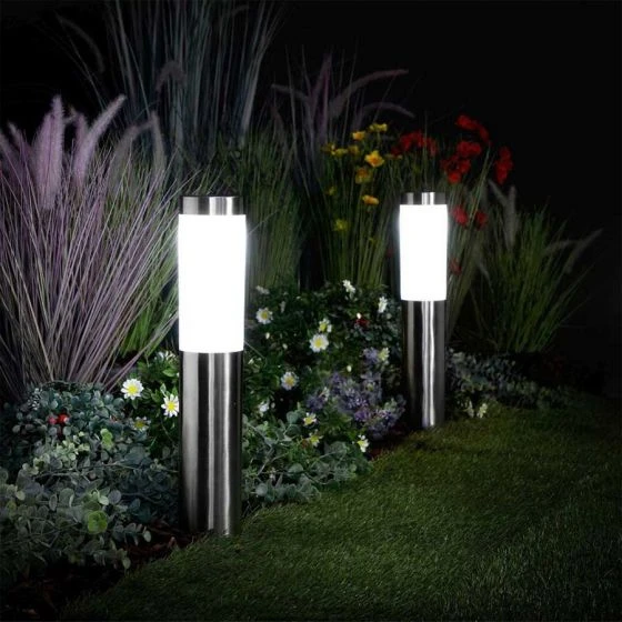 NOMA Maxi Frosted Stainless Steel Bollard Set Of 2 Connectable Lights 3 NOMA Maxi Frosted Stainless Steel Bollard Set Of 2 Connectable Lights