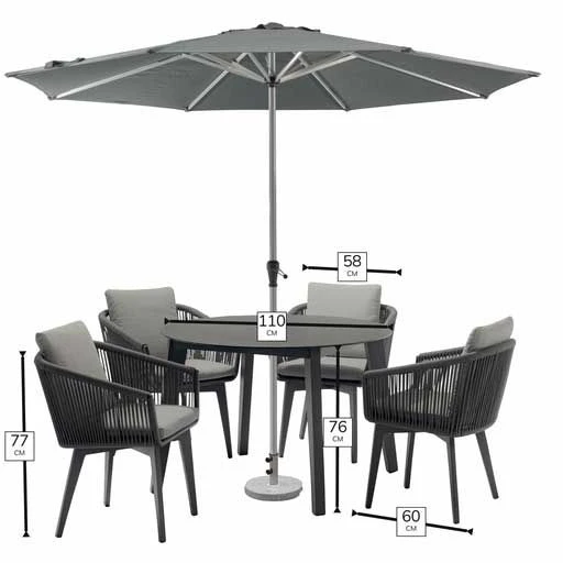Bramblecrest Palermo 4 Seat Set W 110cm Dining Table & Parasol - Anthracite 7 Bramblecrest Palermo 4 Seat Set W 110cm Dining Table & Parasol - Anthracite - Image 5