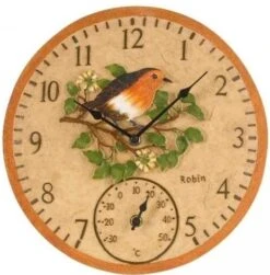 Robin Wall Clock & Thermometer 12"