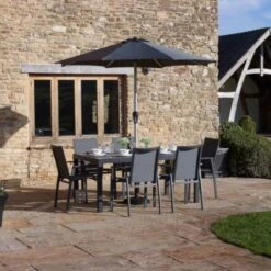 Bramblecrest Seville 6 Seat Set W 164x95cm Dining Table & Parasol -Decor In Garden Store seville 6 seater
