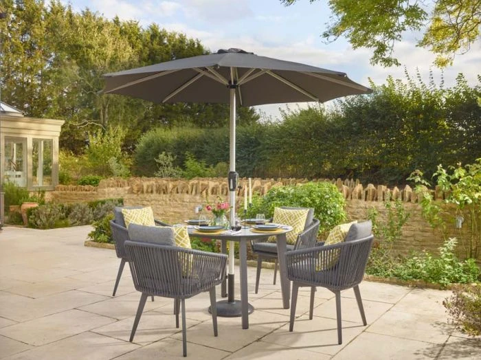 Bramblecrest Palermo 4 Seat Set W 110cm Dining Table & Parasol - Anthracite 3 Bramblecrest Palermo 4 Seat Set W 110cm Dining Table & Parasol - Anthracite